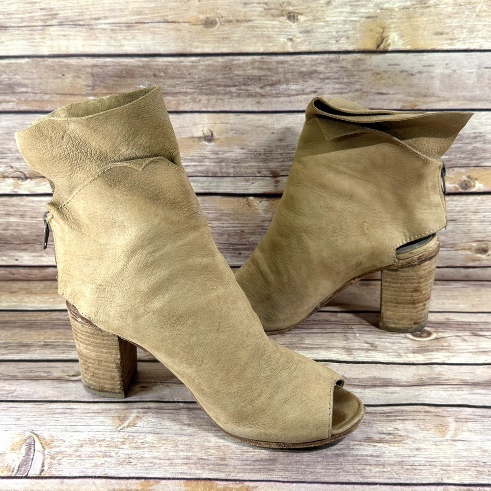Free People Womens Golden Road Peep Toe Soft Tan Leather Ankle Boots 37/6.5 - Picture 6 of 9